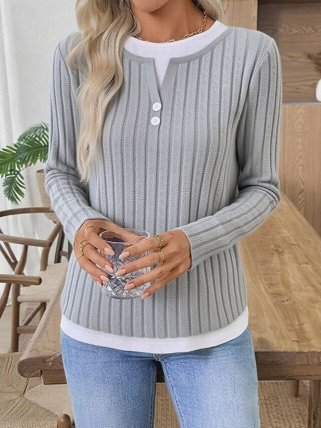 Women's Blouse Patchwork Buttons Solid Color Stylish Casual