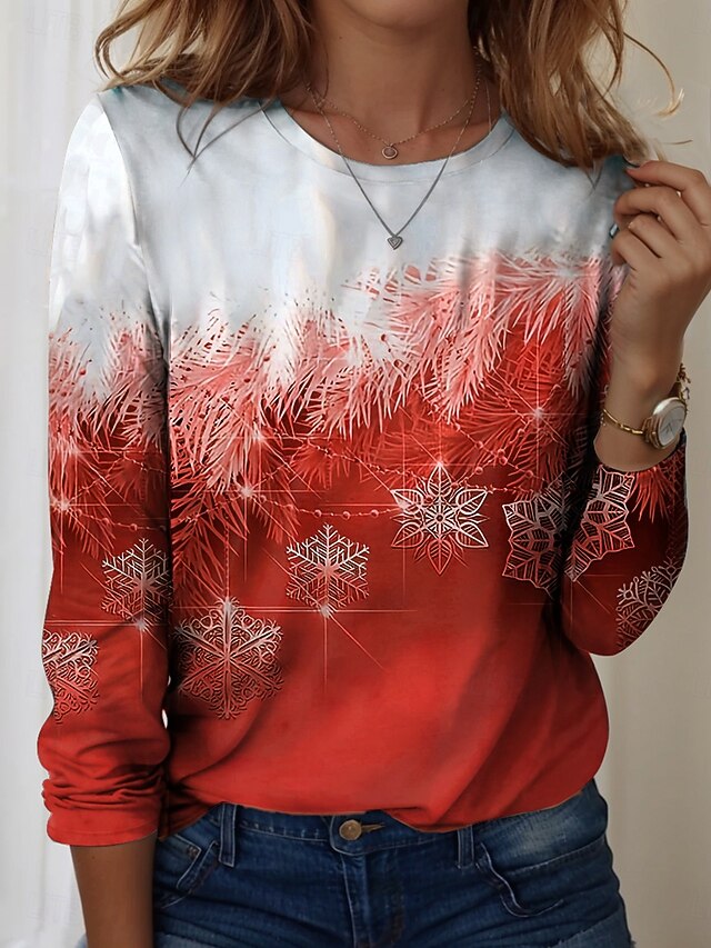 Women's T Shirt Print Ombre Graphic Snowflake Vintage