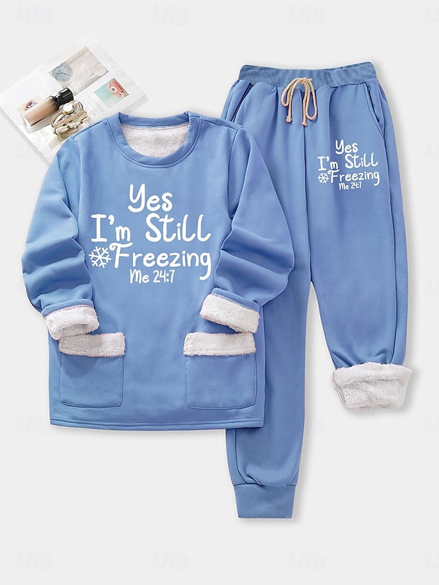 Women's Pajamas Set Fleece Lined 2 Sweatshirt Tracksuits