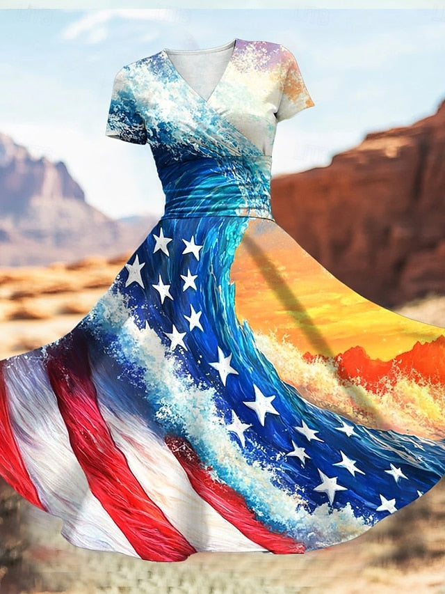 Women's Patriotic Midi Dress Dress Fit And Flare Dress