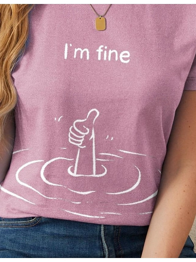 Women's T Shirt Print Letter Casual Short Sleeve Round Neck
