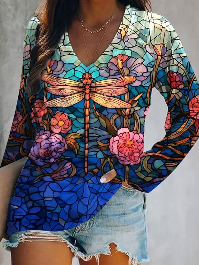 Women's T Shirt Print Ombre Graphic Feather Elegant Bohemia