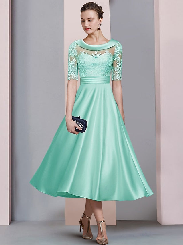 A-Line Tea Length Party Dress Cocktail Dress Wedding Guest Dress