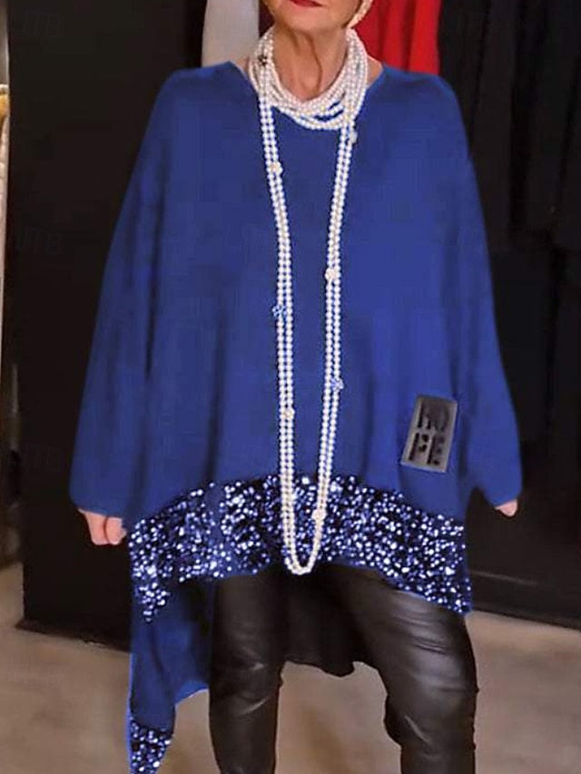 Women's Blouse Sequins Patchwork Color Block Stylish Modern