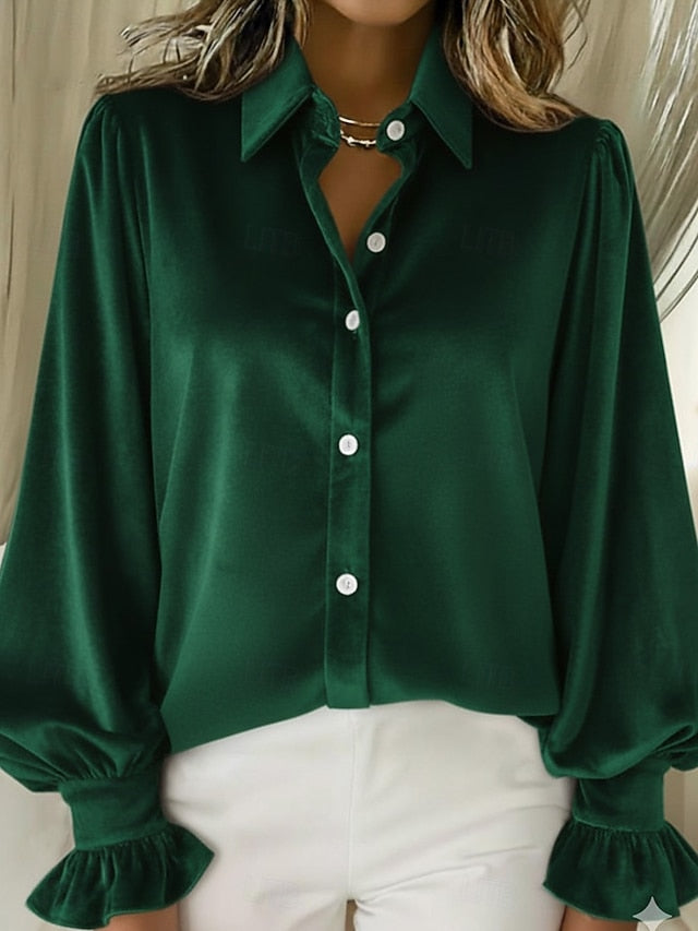 New Year Women's Velvet Ruffle Solid Color Stylish Basic