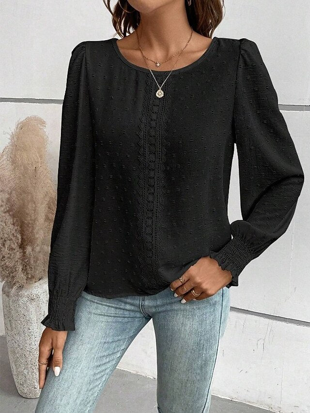 Women's Popover Shirt Casual Shirt Blouse Lace Patchwork