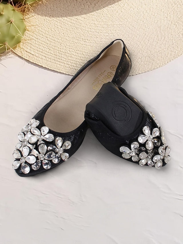 Silver Foldable Rhinestone with Women's Flats