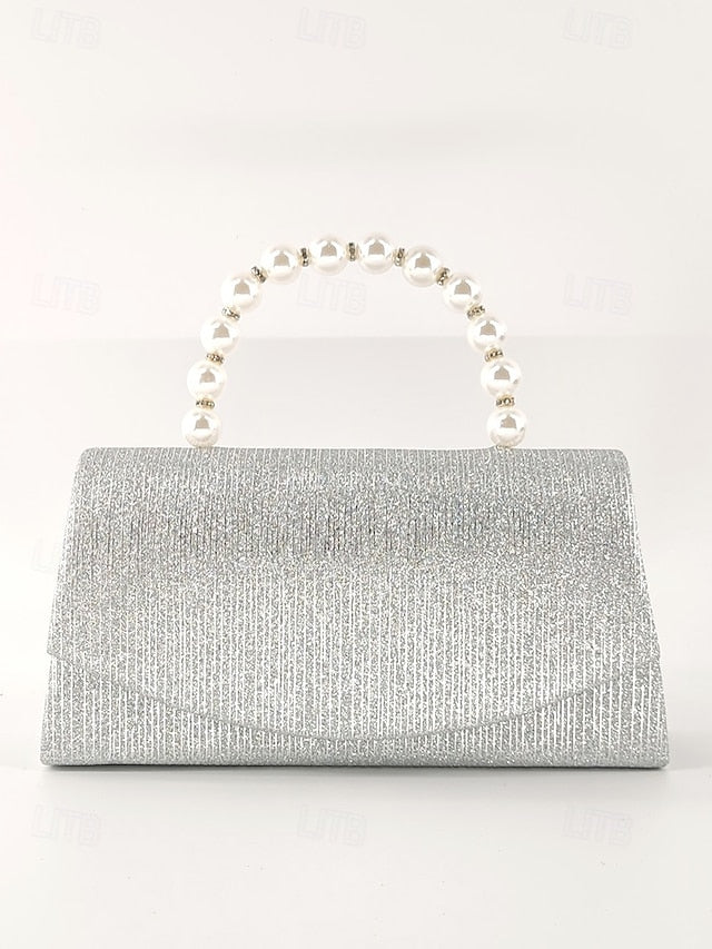 Handle Bag Purple Clutch Pearl with Glitter Women's –