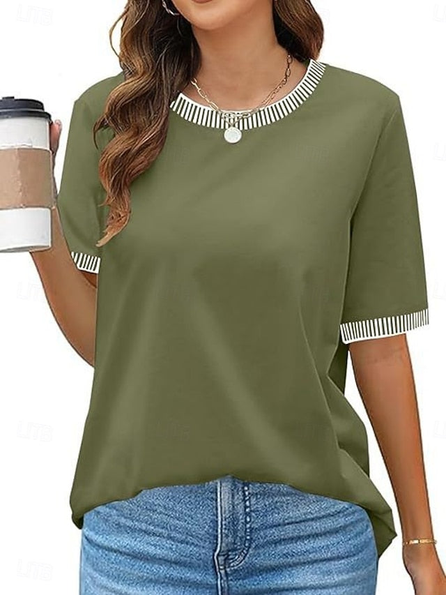 Women's T Shirt Tee Top Patchwork Striped Fashion Stylish