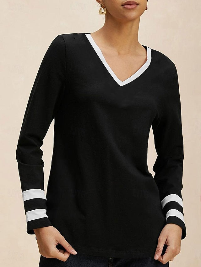 Women's T Shirt V Neck Long Sleeve Tunic Striped Fashion