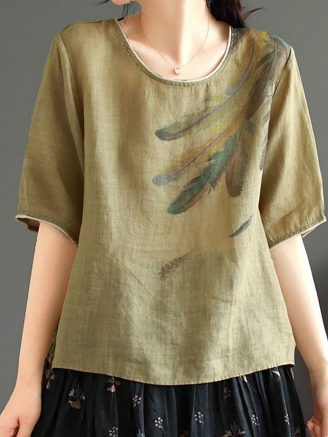 Women's Shirt Cotton Linen Shirts Blouse Faux Cotton Linen