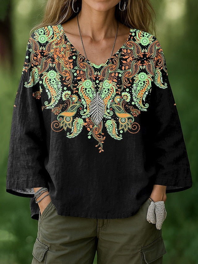 Women's Blouse Ruched Print Floral Graphic Geometric