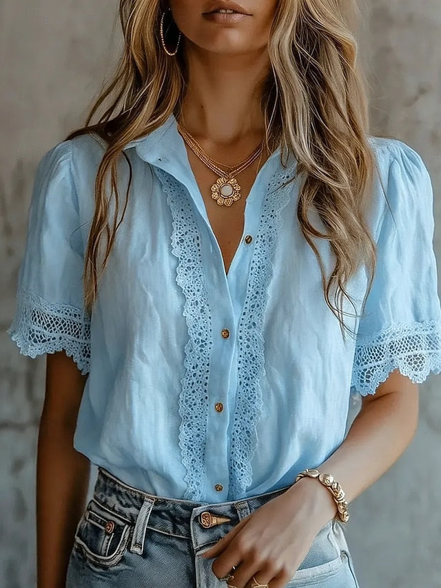 Women's Shirt Lace Shirt Blouse Solid Color Plain Elegant