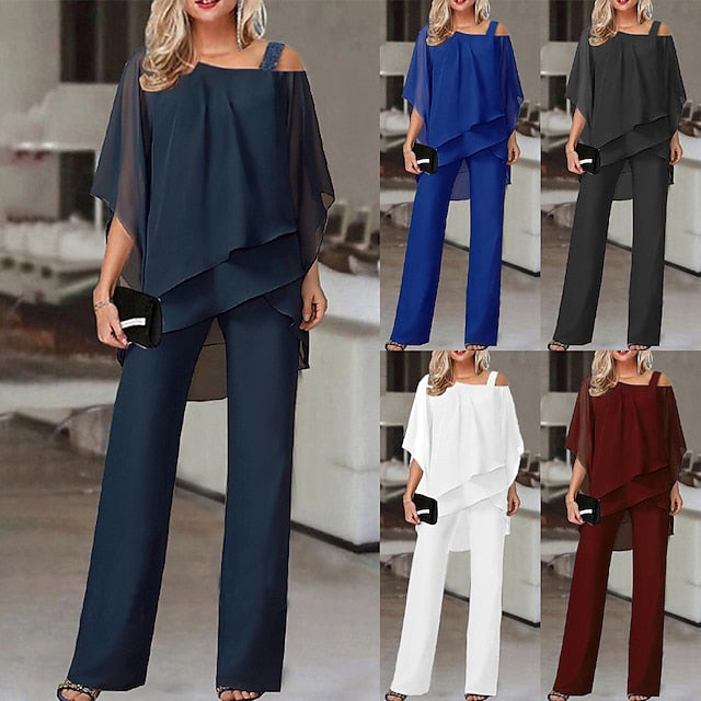 Women's Shirt Pants Sets Wide Leg Pants Trousers Jumpsuit