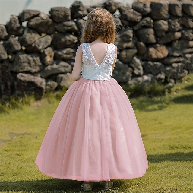 Girl Solid Flower Color Girls' Dress Kids Party