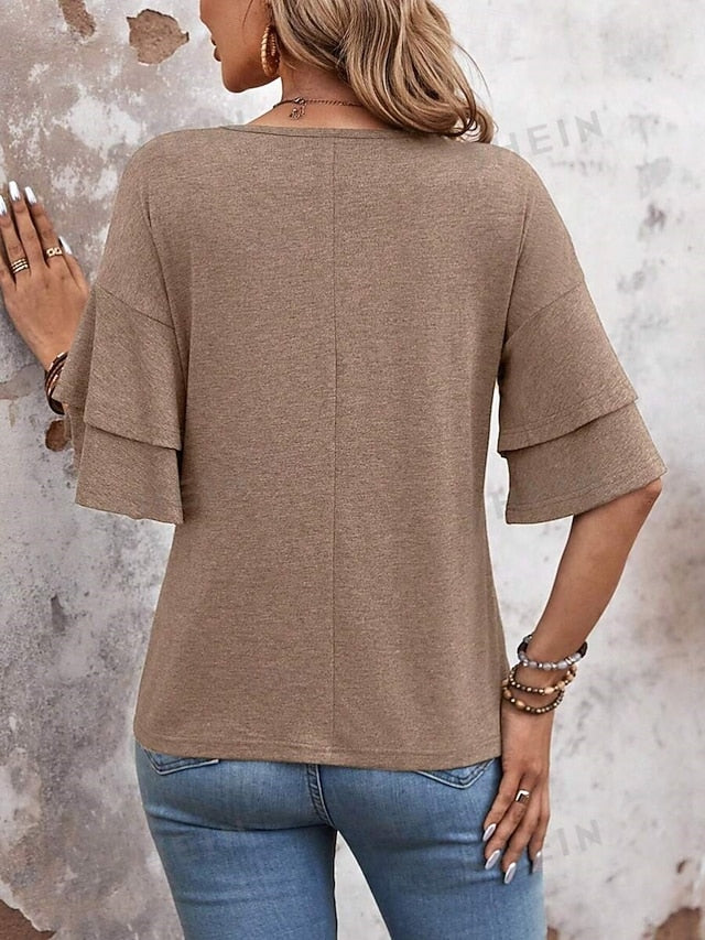 Women's T Shirt Tee Top Ruffle Plain Fashion Stylish