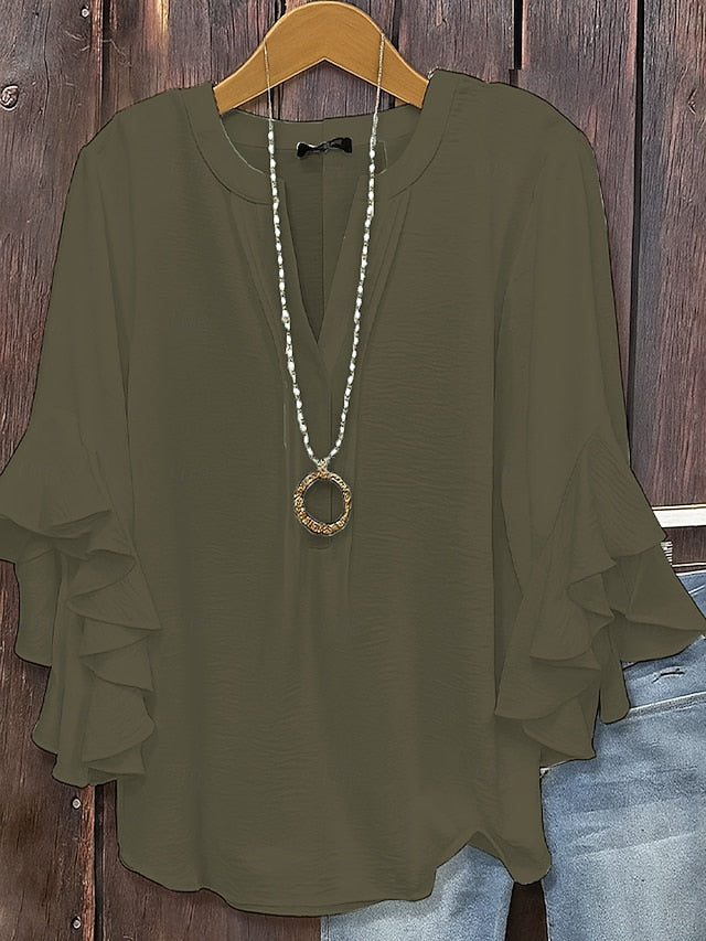 Women's Texture Blouse Blouse Ruffle Solid Color Elegant