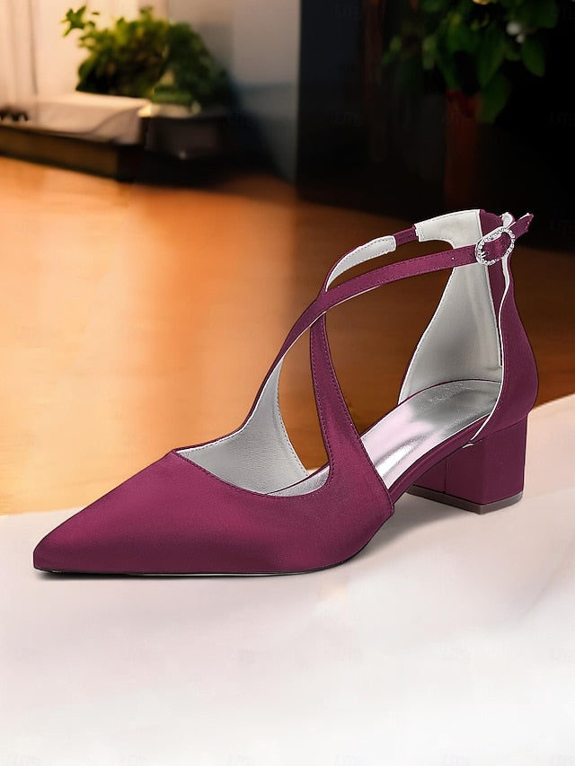 Women's Heels Ivory Elegant Pointed Satin Block Toe -