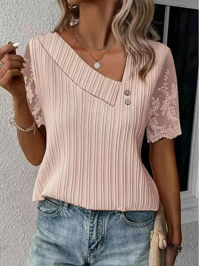 Women's White Elegant Lace Tops Eyelet Blouse Dressy Tops