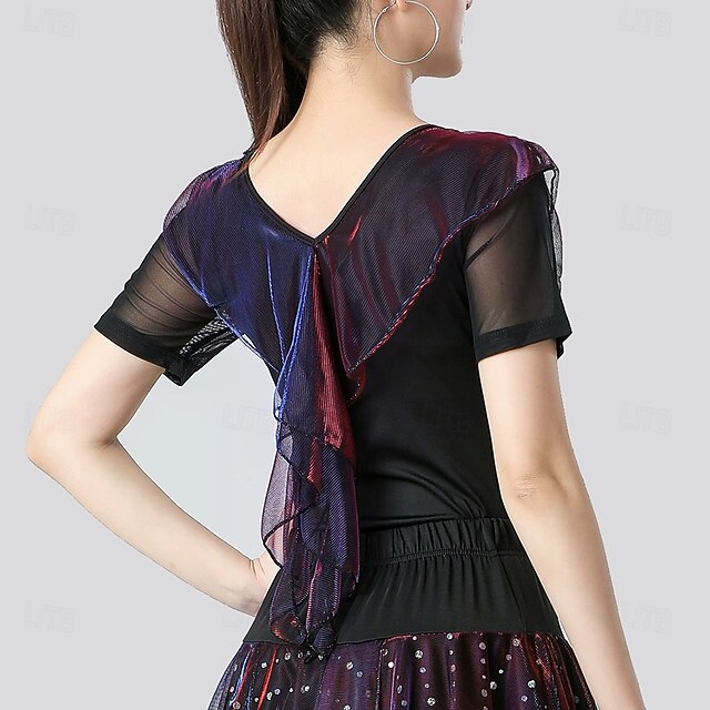 Latin Dance Top Pure Color Splicing Tulle Women's