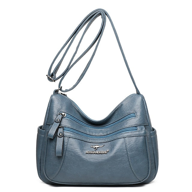 Shoulder Women's Bag Leather Black – Faux Multi-Pocket