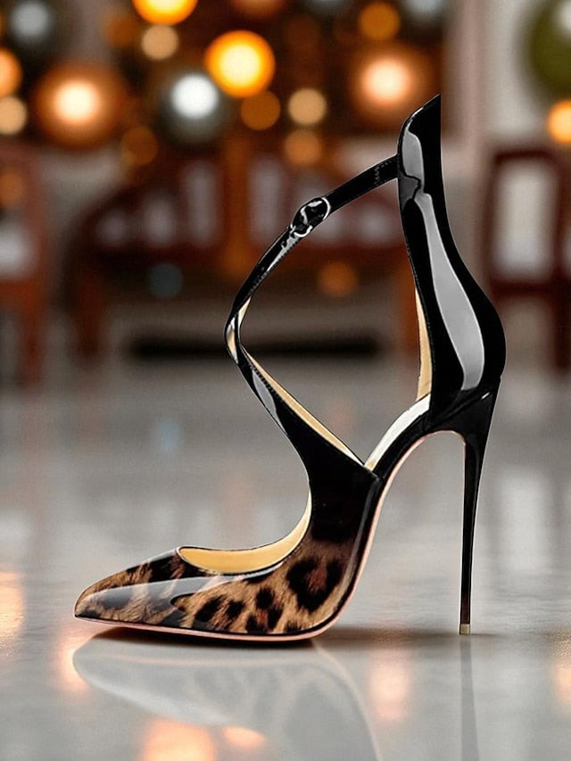 Stiletto Women's Patent Strappy Heels - Purple Leather