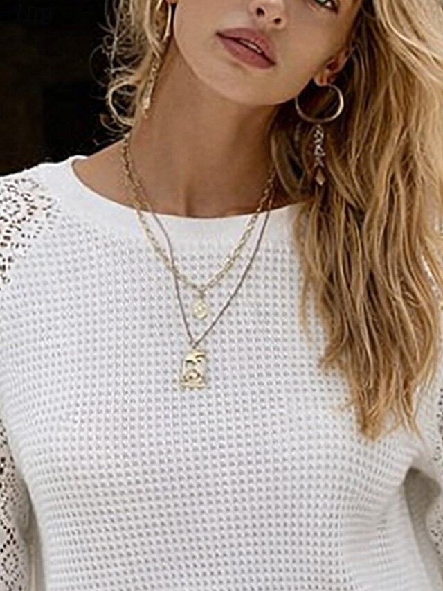 Women's Blouse Lace Solid Color Elegant Daily Stylish Long