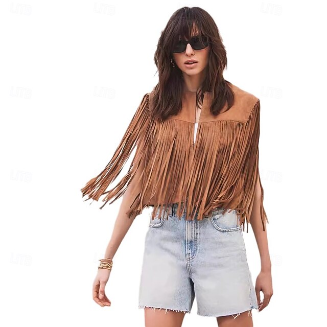 Retro Vintage Western 1970s Suede Vest Hippie Cowgirl Tassel