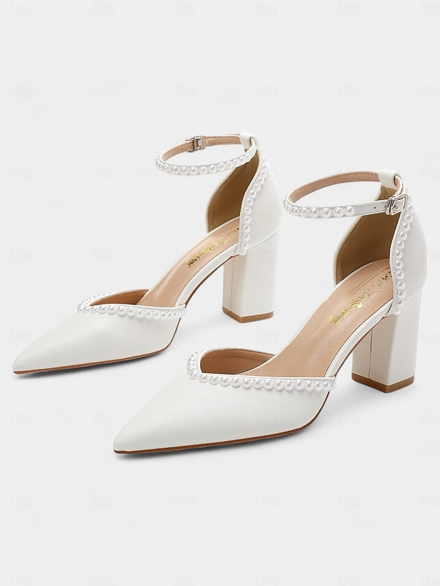 Elegant Women's Pearl-Embellished Wedding Heels