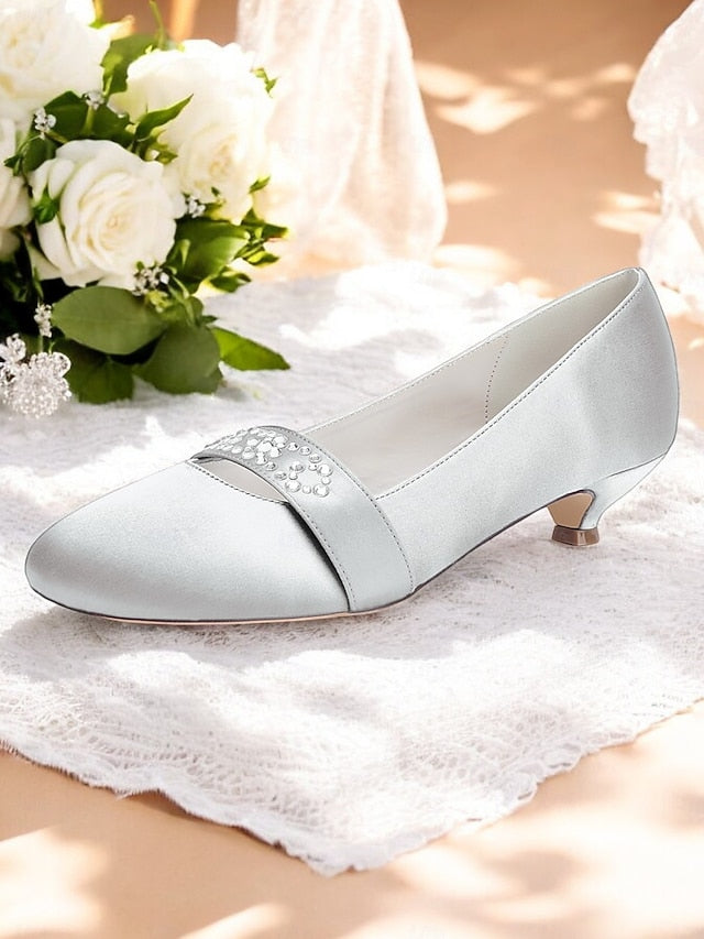 Blue Heels with Women's Rhinestone Kitten Satin