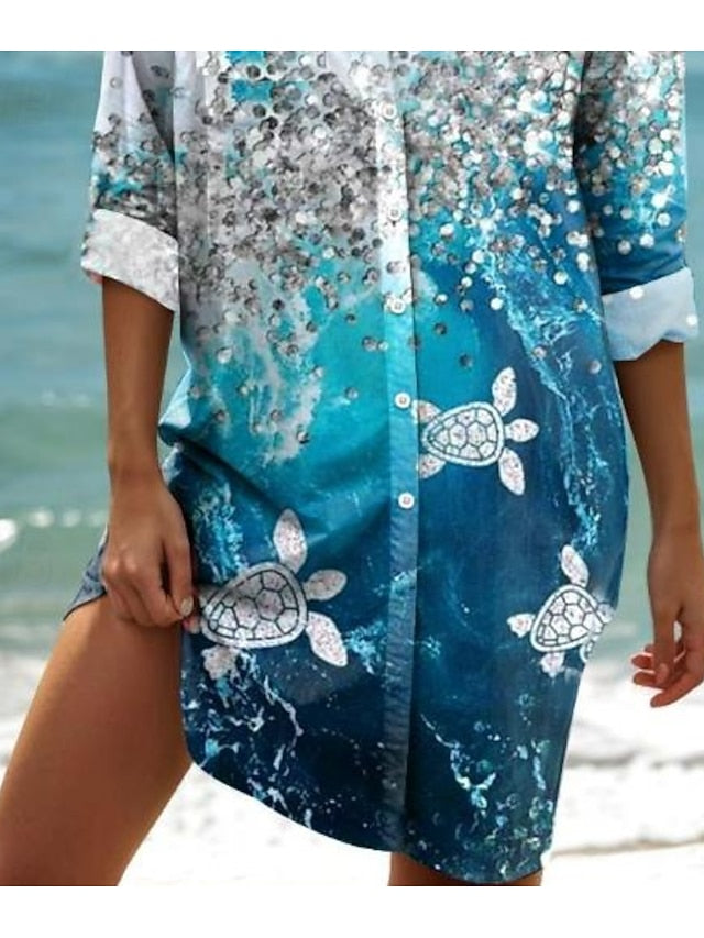 Women's Mini Dress Shirt Dress Graphic Elegant Vintage