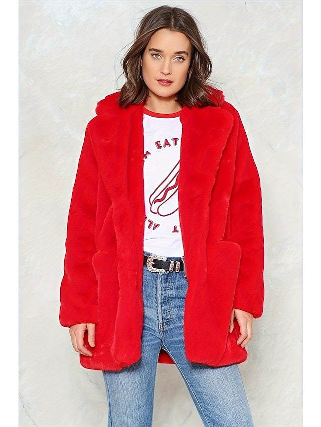 Faux Fur Pocket Women's Comfortable Warm Knitting Coat