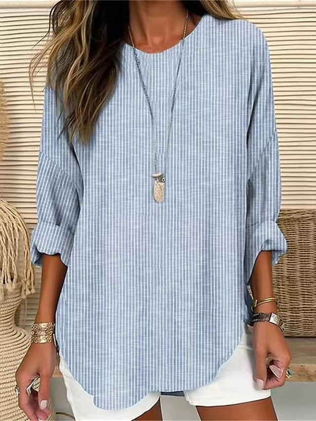 Women's T Shirt Tee Top Striped Fashion Modern Long Sleeve