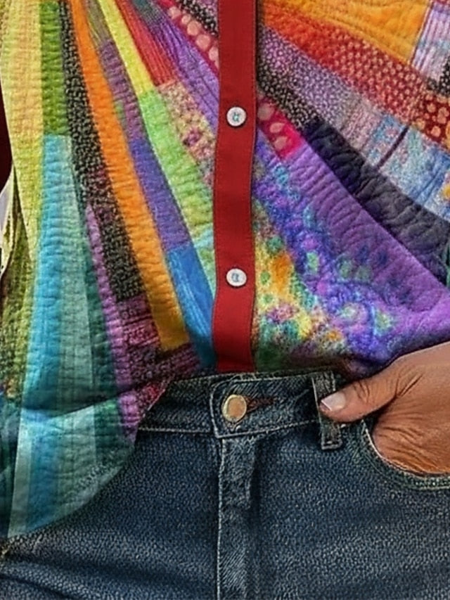 Women's Shirt Faux Cotton Linen Buttons Print Sun Graffiti