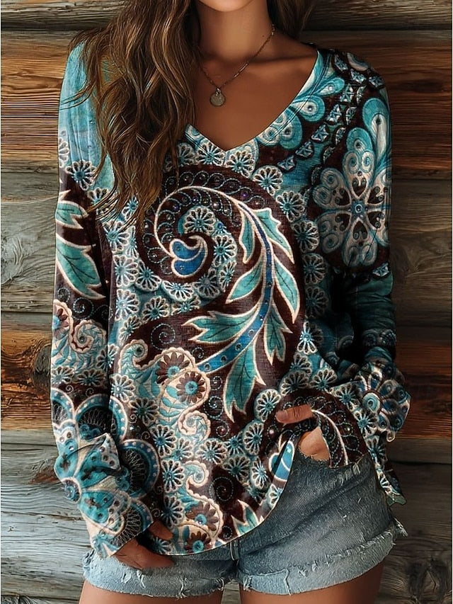 Women's Boho T Shirt Floral Graphic Plants Vintage Stylish