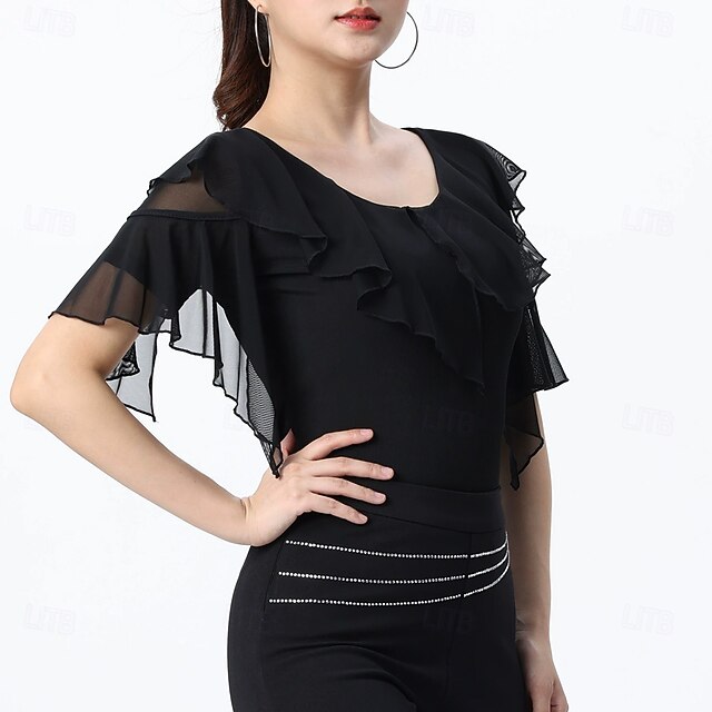 Latin Dance Top Ruffles Pure Color Splicing Women's