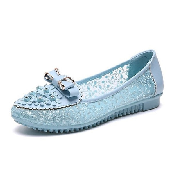 - Flats Bow and Details Pink Floral Lace with Women's