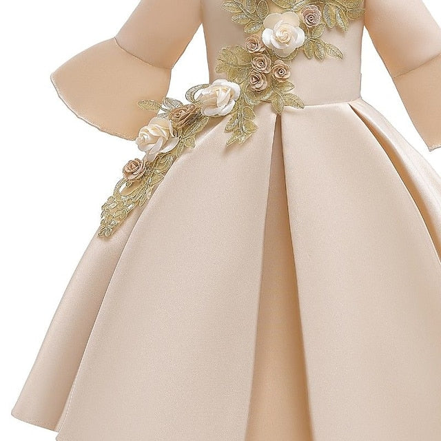 Floral Length Dress Party 3/4 Girls' Sleeve Formal Kids