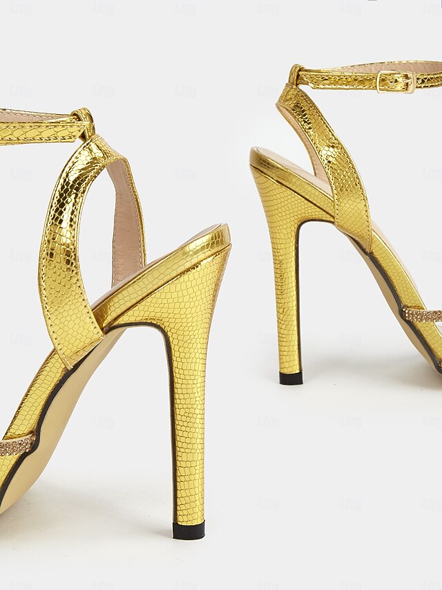 Rhinestone-Embellished Sandals Women for Open-Toe Gold Stiletto