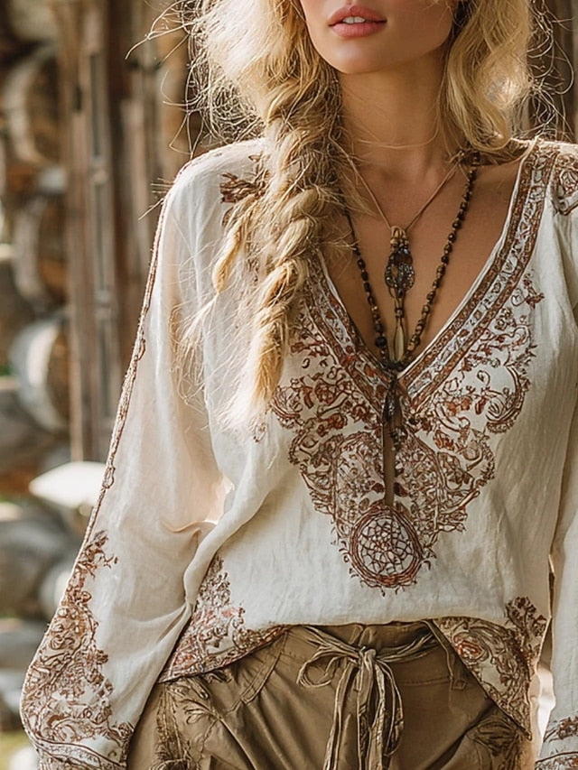 Women's Shirt Boho Shirt Blouse Print Floral Graphic
