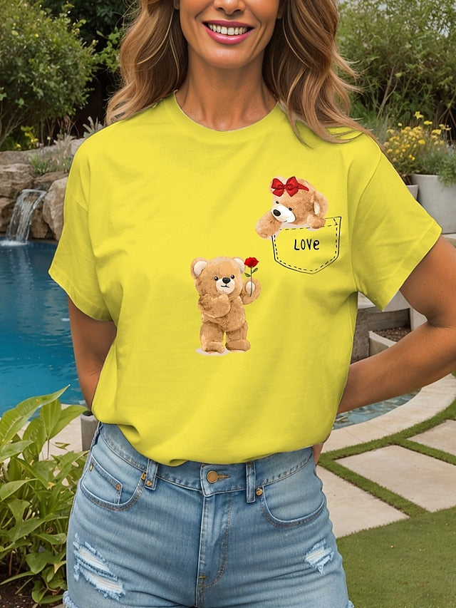Women's T Shirt Print LOVE Graphic Animal Vintage Stylish