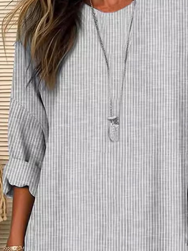 Women's Shirt Faux Cotton Linen Striped Daily Stylish