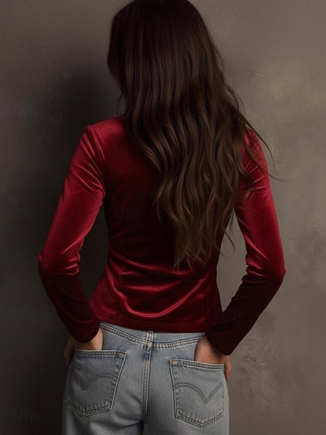 Women's Blouse Ruched Solid Color Stylish Casual Long