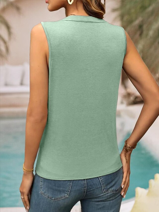 Women's Camisole Tank Top Sleeveless Draped V-Neck Taupe