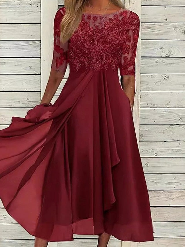 Women's Midi Dress Lace Dress Cocktail Dress Wedding Guest