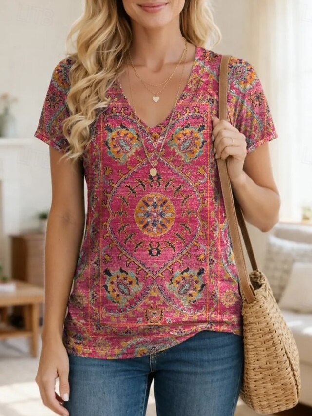 Women's T Shirt Print Graphic Geometric Paisley Vintage