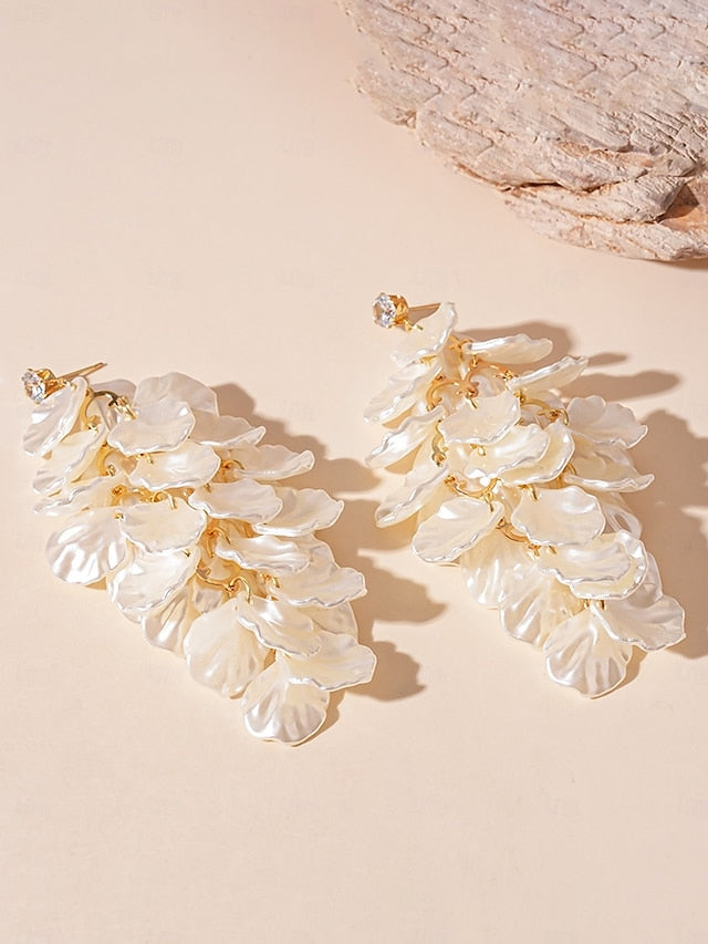 Petal Drop Elegant Floral - Earrings Satin Women's Layered