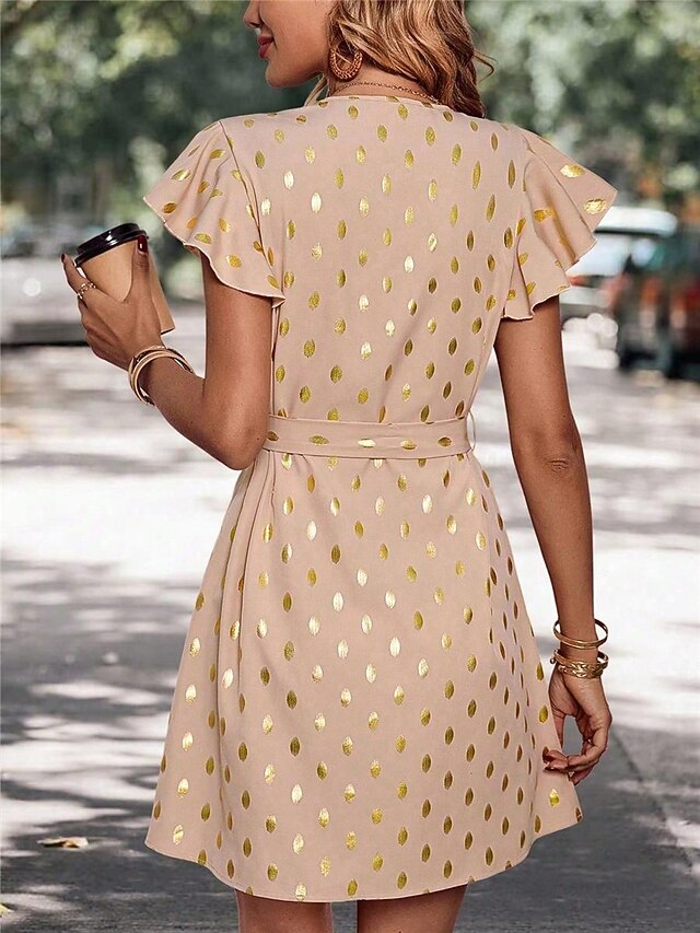 Women's Casual Dress Polka Dot Zipper Print V Neck Mini