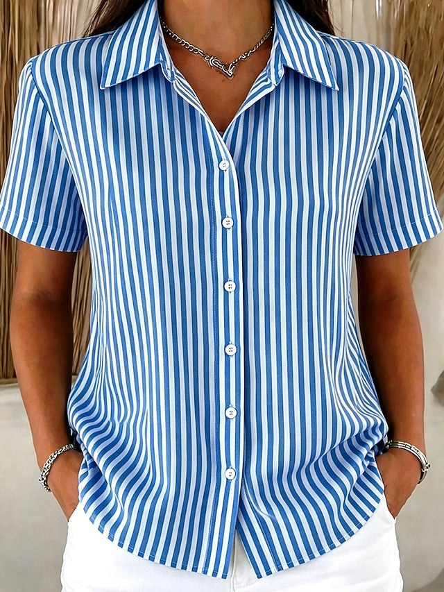 Women's Shirt Buttons Print Graphic Striped Vintage Stylish