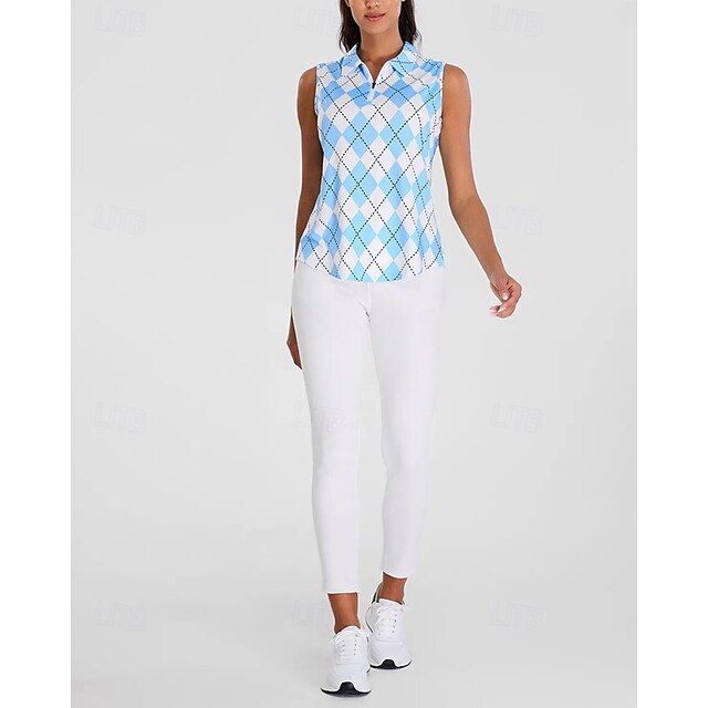 Women's Checkered Tennis Shirt Sleeveless Print UPF50+